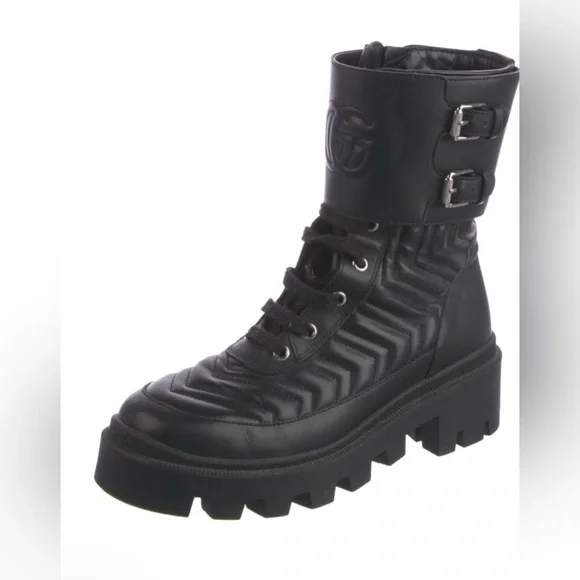 Gucci double G leather combat boots black size 37 $1,460 - Picture 6 of 7